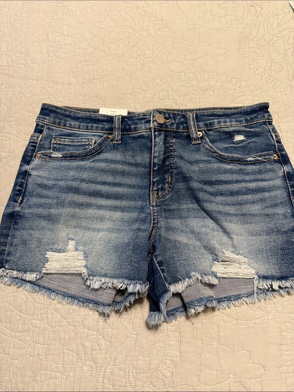 BKE Distressed Mid-Blue Denim Cutoff Shorts